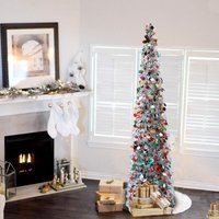 1 stuk 150 cm/60 inch opvouwbare kunstkerstboom met tinsel en standaard, hoog model voor huisdecoratie (meerkleurig)