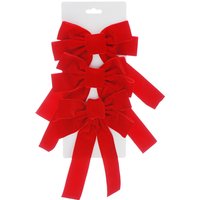 Festive Set Of 3 X 24Cm Red Velvet Bow