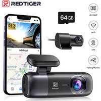 REDTIGER F9 Dash Cam 4K Front and Rear 1080P, WiFi GPS Car Camera with 64GB Card, Dual Dash Camera for Cars, Loop Recording, Night Vision, Parking Mode, Smart App Control, Support 256GB Max