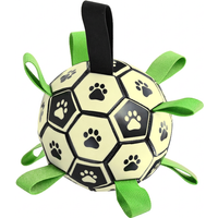 Blinkit Glow-in-the-dark Interactieve Honden Voetbal, Fluorescerend Effect 's Nachts Zichtbaar, Water- en Landonderdeel, Nylon Tug Strap, Duurzaam Bijtbestendig Materiaal, 15cm Ideaal voor Dagelijkse