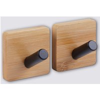 5five Set van bamboe zelfklevende haken - 2 stuks, 4,5 x 4,5 x 4 cm
