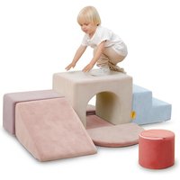 banasuper schuimklimblokken voor kinderen, XXL schuim bouwblokken, EN71-gecertificeerd & antislip, Montessori speelgoed voor kinderen, afwasbare behuizing voor binnenplezier, zachte speelset voor baby's, babyblauw en roze