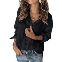Women's Button Down V Neck Shirts Long Sleeve Blouse Roll Up Cuffed Sleeve Casual Work Plain Tops (black, M)