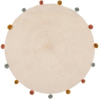 Atmosphera Ronde Katoenen Tapijt met Pompoms - D 90 cm, beige
