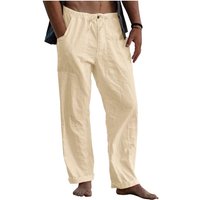 Men's Linen Trousers, Long Wide Summer Trousers, Drawstring Yoga Pants with Pockets, Airy Sun Protection Beach Trousers (beige, S)
