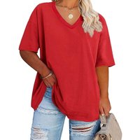 Women's Plus Size V Neck T Shirts Summer Half Sleeve Oversized Tees Casual Loose Fit Tunic Tops (red, XL)