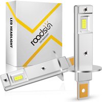 Roadsun Led H1 Headlight Bulb, 500% High Bright H1 Fog Lights, 6500K White Strong Penetration, 50000 HRS+ Lifespan Upgraded 1:1 Mni Size 3 Mins Plug-N-Play