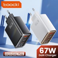 toocki 3-in-1 intrekbare wandlader 67 W, supersnel USB-C-oplaadadapter met Type-C-kabel en 2 USB-poorten, geschikt voor iPhone 17 Pro Max (Air), MacBook Air, iPad Pro, Galaxy S25, Pixel 10 Pro en laptops