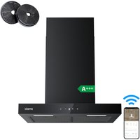 Ciarra recirculatie afzuigkap 60 cm, Wi-Fi & app aanraakbediening, 650 m³/u, wandmontage, 4 snelheden met boostfunctie, zwarte aluminiumfilters, energieklasse A+++