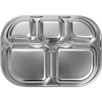 PURECOOK 304 Stainless Steel Food Tray Series – 1-Piece 304 Stainless Steel 5-Compartment Food Tray (24.5x17.5x3.5cm)