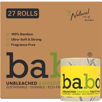 BABO EU Standard 6D Double-sided Embossed Bamboo Pulp Toilet Rolls, 4-Ply, 150g/Roll, 27 Rolls Per Carton, Unbleached, Fluorescent-Free & Lint-Free, Dual ISEGA & HALAL Certifications, Large Bulk Household Toilet Paper for Stock-up