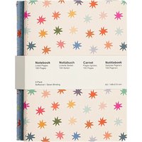 Jubiluu A5 Softcover 3-Pack Stitch Notebook - 50 Sheets (80g offset paper) - Classic Cream Ruled Journal for School, Office, Journaling, or Everyday Note-Taking-Starburst Floral