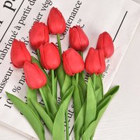 Wei's Moment 7Pcs Artificial Tulips Flowers Fake Flowers Latex Tulips Real Touch for Party Home Wedding Decoration and DIY Decor, Multicolor Red