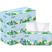 BREEZE Blossom Box Gezichtstissues Groot Formaat 2-laags 200 Vellen x 3 Dozen, Totaal 600 Vellen, Zacht & Huidvriendelijk, Sterk Nat, Bloemmotief, Voor Woonkamer, Eettafel, Slaapkamer, Kantoor