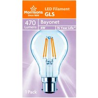 Morrisons Light Bulb LED Globe Filament Bayonet B22 Warm White 4W 470 Lumens 2pcs