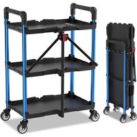 WORKPRO 3-Tier Collapsible Service Cart, 96 kg Folding Cart with Wheels, Portable Tool Trolley with Ergonomic Handle for Garage, Warehouse, Home, Restaurant, Office (No Assembly Required)