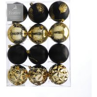 Festive Set Of 12 X 8Cm 4 Asstd Balls - Black/Gold