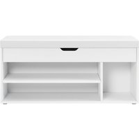 Ochama White Storage Bench with Padded Seat, Entryway Shoe Bench, Built-in 3-Tier Hidden Storage, Living Room & Bedroom Furniture