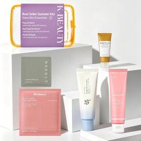 Joybuy K-Beauty Summer Edition: Sun Care & Recovery 5-Piece Glass Skin Routine with Travel Pouch - Korean Skincare (Medicube, Beauty of Joseon, Biodance, SKIN1004, NEEDLY)