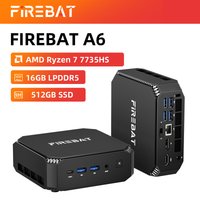 Firebat Mini PC A6 AMD Ryzen 7 7735HS | Radeon 680 M | 16 GB RAM, 512 GB SSD | Dubbele M.2-slots, driemonitor-ondersteuning, wifi 6 - compacte, stille desktop voor thuis, kantoor en gaming