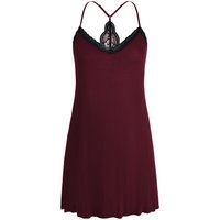 IZURIA collar narrow lace and wide lace back v-neck wine red suspender dress XL
