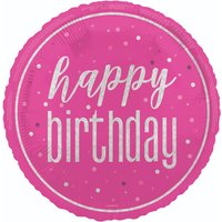 Unique Party Glitz Happy Birthday Balloon, Pink, 45cm