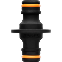 Fiskars Slangkoppeling 2-weg, voor slangen met verschillende diameters, voor alle soorten en maten slangkoppelingen, universele maat, 16 g, zwart/oranje, 1027068