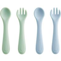 Bc Babycare Silicone Fork and Spoon 2 Pieces,BPA-Free Green + Blue
