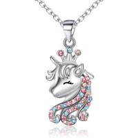 Ever Faith Rainbow Lucky Unicorn Pendant Necklace with Cubic Zirconia