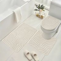Soft Bathroom Carpet 3 Piece Bathroom Rugs and Mats Set Bath Mats Set with U-Shaped Toilet Floor Mat Rugs andToilet Lid Cover Mat,Wavy beige