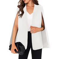 Women's CAPE Blazer Split Sleeve Open Front Lightweight Office Jacket Workwear (white, L)