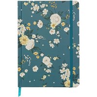 Jubiluu A5 Hardcover Notebook with Lined Pages - 96 Sheets (100g offset paper), Bookmark & Elastic Band -Classic Cream Ruled Journal for Writing, School, Office, and Gifts-Slate Blue Floral Cluster