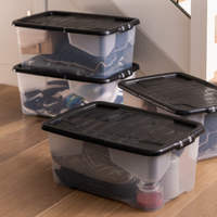 Strata Curve Storage Box & Lid 42L Clear/Black - Pack of 4