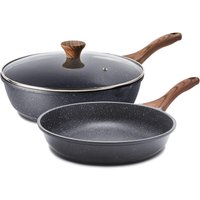 SENSARTE koekenpan en sautépan met antiaanbaklaag, Swiss Granite-coating, omeletpan, gezond kookgerei, zonder toegevoegd PFOA (9,5 inch koekenpan en 5 liter sautépan)