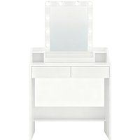 HaluPeit Dressing Table with Bulb Lights, Adjustable Brightness and Color, Vanity Table with Mirror, Vanity Desk with 2 Drawers and 2 Open Compartments, Modern, 80 cm Desktop, White