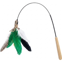 NOBLEZA Bamboo Dragonfly Cat Teaser Wand Set 87cm Long Flexible Steel Wire with Metal Bell 5 Replaceable Feather Heads 2 Spare Rings Stimulate Hunting Instinct Interactive Pet Toy