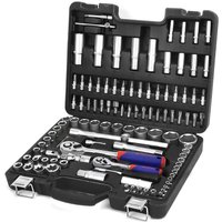 WORKPRO 108-Piece 1/4" & 1/2" Drive Socket Set with Bits, Quick Release Ratchet Wrench Set - CR-V Mechanics Tool Set, Father's Day Gift, for DIY and Car Repair