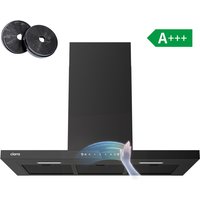 Ciarra 90 cm wandafzuigkap, Ultra-Slim 40 mm paneel design zwart glas, gebaren- en touchbediening, 650 m³/h, A+++ energieklasse, afvoer- en recirculatiemodus CRGCB9102-SLIM