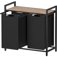 JOYFURNOS Clothes Hamper with 2 Compartments, Removable Liner Bags, Laundry Basket, Shelf, Black and Camel Brown