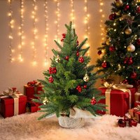 1 stuk 23,6 inch/60 cm mini kerstboom, kunstkerstboom voor binnen, kleine tafeldecoratie, met rode bessen en kerstballen, kunstboom cadeau voor kerstdecoratie, kantoor, huis