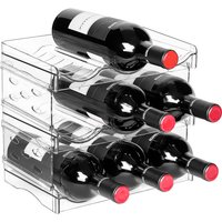 Sunyana Plastic Wine Rack, 3-Layers-9-Bottles-Transparent, Assemble, Wine Bottle Organizer Rack for Wine Soda Bottles and Thermos