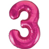 Unique Party Giant Number 3 Balloon, Pink, 86cm