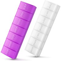VVM 7-Day Pill Organizer, Weekly Medicine Pill Case, Pills Box for Travel,Suitable for Big Vitamin,Supplements,Fish Oil,Purple+White 2PCS