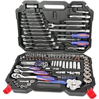 WORKPRO 123-Piece Drive Socket Set, 1/2", 1/4", 3/8" CR-V Mechanic Tool Set with Quick-Release Ratchet Wrench, Spanners, Bit Set, Hex Keys for Car and Home Repair
