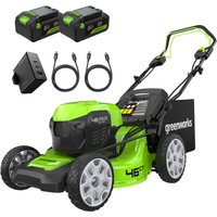 Greenworks 48 V (2 x 24 V) zelfrijdende accu-grasmaaier voor grote gazons tot 480 m², 46 cm maaibreedte, 55 l opvangzak plus twee 4 Ah accu's en dubbele lader, 3 jaar garantie GD24X2LM46SPK4X