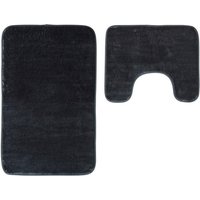 Maison by Premier Bath Mat & Pedestal Set Soak Microfibre Plush Charcoal 50x80cm