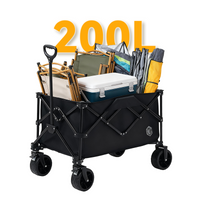 Ochama opvouwbare compacte campingbolderkar 200 L zwart, extra groot en hoge capaciteit, 400 L stapelcapaciteit, terreinwielen met dubbele rem, ruimtebesparende opslag, voor kamperen, picknicks, verkoop en verhuizen
