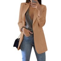 Women's Casual Blazers Open Front Long Sleeve Lapel Collar Work Office Jacket (CAMEL, S)