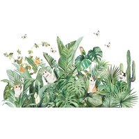 Green Tropical Assorted Leaves Decals Removable PVC Wall Stickers - Living Room Bedroom Office Home Decorations,Cat playing