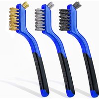 JORDAN&JUDY Double-Headed Set Stiff Bristle Brush Nylon Bristles*1 + Stainless Steel*1 + Copper-Plated Steel Wire*1 Double-Headed Brush - 3-Piece Set Blue
